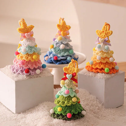 2 Pcs Handmade Crochet Christmas Tree Ornament - Plush Knitted Decoration with Bell - Ideal for Home, Car & Holiday Decor(Style F) - Mekamart Australia