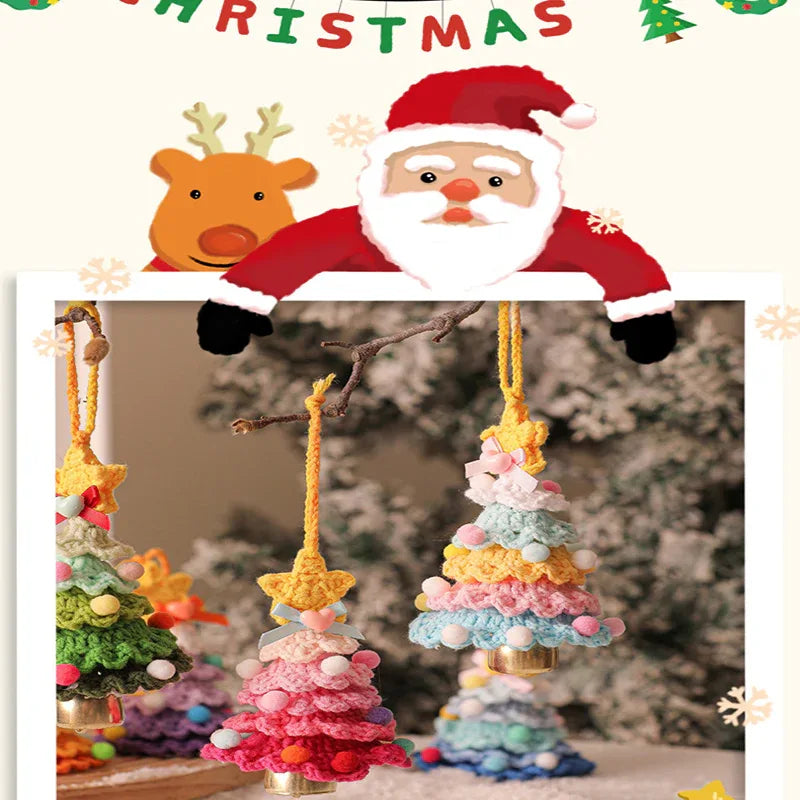 2 Pcs Handmade Crochet Christmas Tree Ornament - Plush Knitted Decoration with Bell - Ideal for Home, Car & Holiday Decor(Style G) - Mekamart Australia