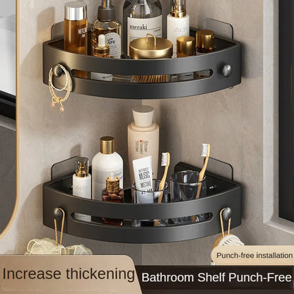 Two layers of gun gray Premium No-Drill Corner Shower Caddy - Thickened ABS Bathroom Storage Shelf with Hooks, Quick Wall Mount Organiser - Mekamart Australia