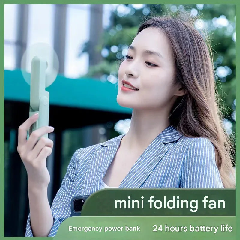 Pink 2-in-1 Foldable Mini Fan & Power Bank - Ultra-Compact USB Rechargeable Personal Fan - Mekamart Australia