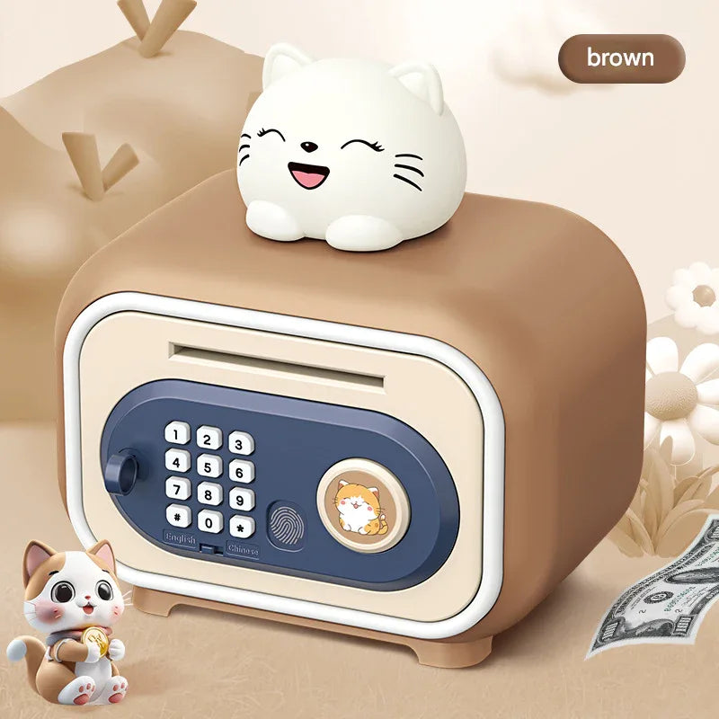 Brown Electronic Piggy Bank Safe for Kids - Automatic Rolling Money Box with PIN & Fingerprint Lock - Mekamart Australia