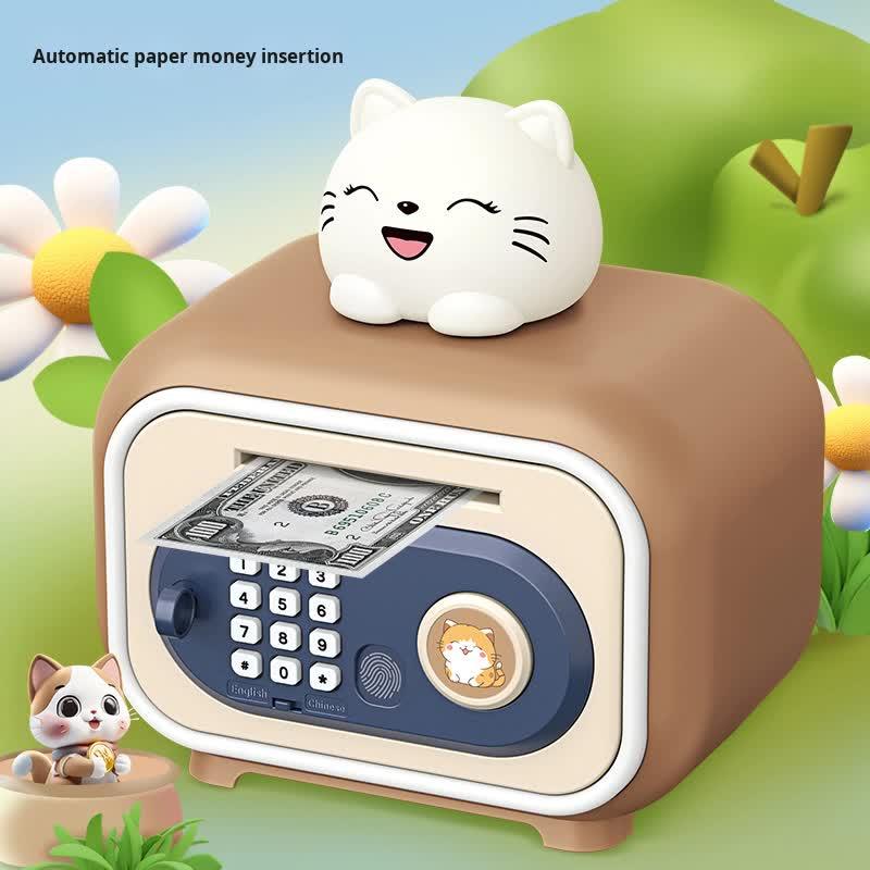 Brown Electronic Piggy Bank Safe for Kids - Automatic Rolling Money Box with PIN & Fingerprint Lock - Mekamart Australia