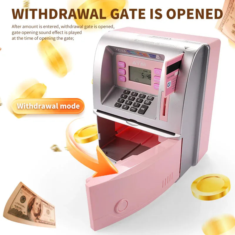 Pink Digital ATM Savings Bank for Kids - Electronic Piggy Bank with PIN & Card for Real Money - Mekamart Australia