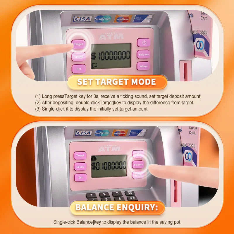 Pink Digital ATM Savings Bank for Kids - Electronic Piggy Bank with PIN & Card for Real Money - Mekamart Australia