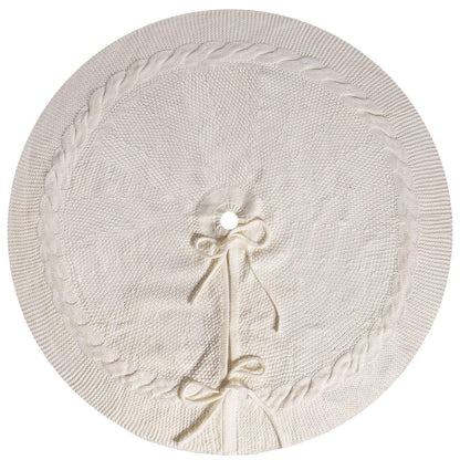 White Luxury Knit Christmas Tree Skirt with Cable-Knit Border - Rustic Holiday Decor(92cm) - Mekamart Australia