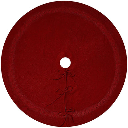 Red Luxury Knit Christmas Tree Skirt with Cable-Knit Border - Rustic Holiday Decor(122cm) - Mekamart Australia