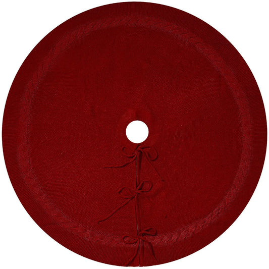 Red Luxury Knit Christmas Tree Skirt with Cable-Knit Border - Rustic Holiday Decor(122cm) - Mekamart Australia