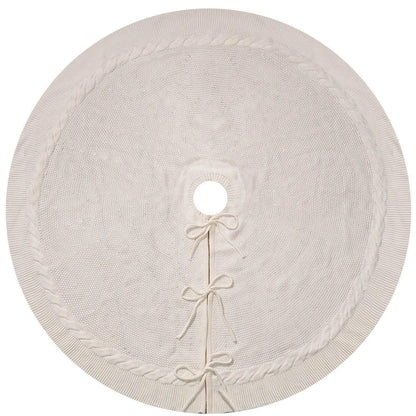 White Luxury Knit Christmas Tree Skirt with Cable-Knit Border - Rustic Holiday Decor(122cm) - Mekamart Australia