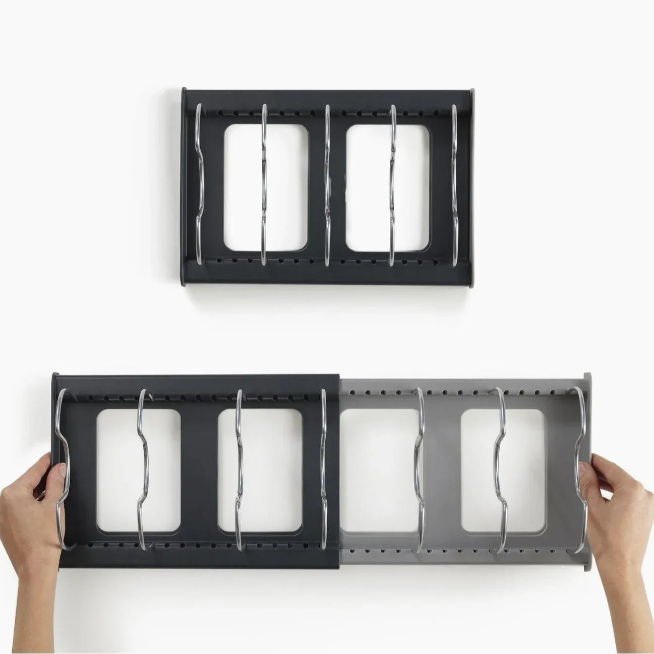 Grey Expandable Pan & Pot Lid Organizer Rack - Adjustable Kitchen Cabinet Storage Holder for Bakeware & Cutting Boards - Mekamart Australia