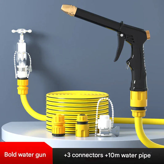 Yellow High-Pressure Car Wash Foam Gun & Hose Set - Adjustable Nozzle for Cleaning, Gardening & Pet Washing(10m) - Mekamart Australia