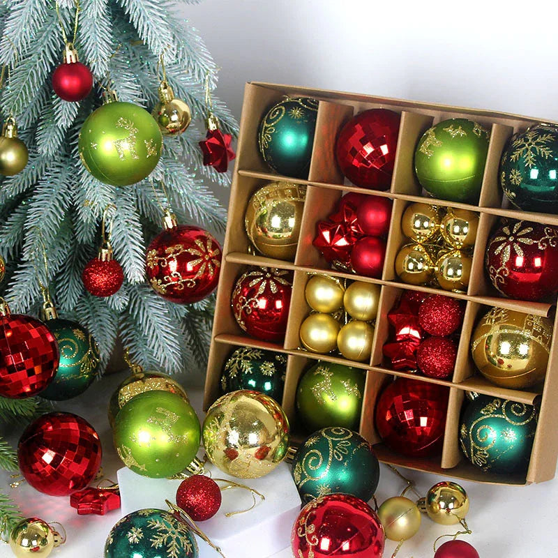 Black and red 44-Piece Assorted Christmas Baubles Set with Elegant Designs in Wooden Gift Box - 3-6cm Decorative Ornaments for Tree, Home & Holiday Display - Mekamart Australia