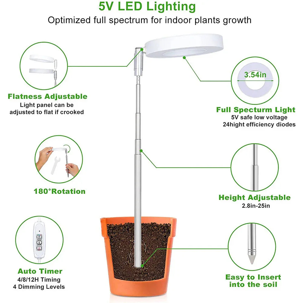 White Full Spectrum LED Grow Light with Telescopic Stake for Indoor Plants - Mekamart Australia