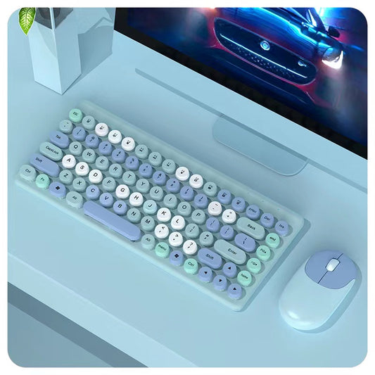 Wireless Keyboard & Mouse Combo - Retro Round Keycaps, 2.4GHz Ergonomic Design(pink)