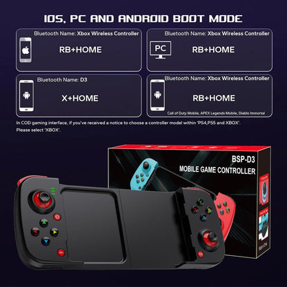 Portable Telescopic Mobile Game Controller - Bluetooth 5.0, iOS/Android/PC Compatible, 400mAh Battery(green)