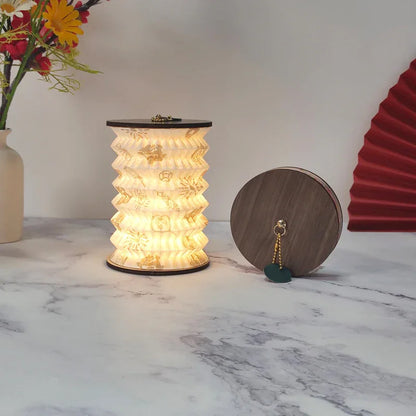 Foldable Telescopic Lantern Lamp - 3 Light Modes, USB Rechargeable, Wood/Paper Finish(Good Luck and Happiness) - Mekamart Australia