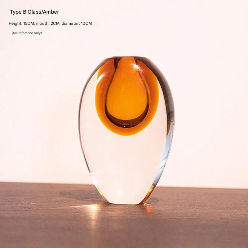 Artistic Teardrop Glass Vase - Handcrafted Glazed Finish for Hydroponics & Floral Decor(amber) - Mekamart Australia