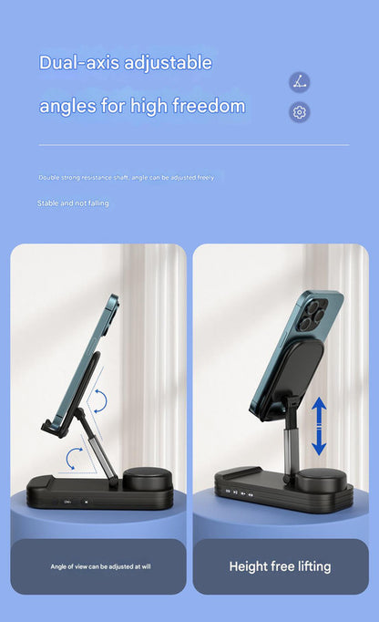 Foldable Desktop Phone Stand with Bluetooth 5.3 Speaker - Adjustable Angle & Height, TF/Line-In(white)