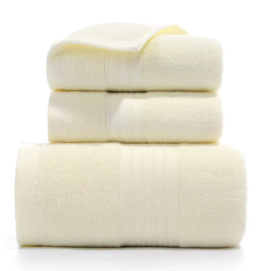 Premium Long-Staple Cotton Towel Set - 2 Hand Towels & 1 Bath Towel Gift Bundle(yellow) - Mekamart Australia
