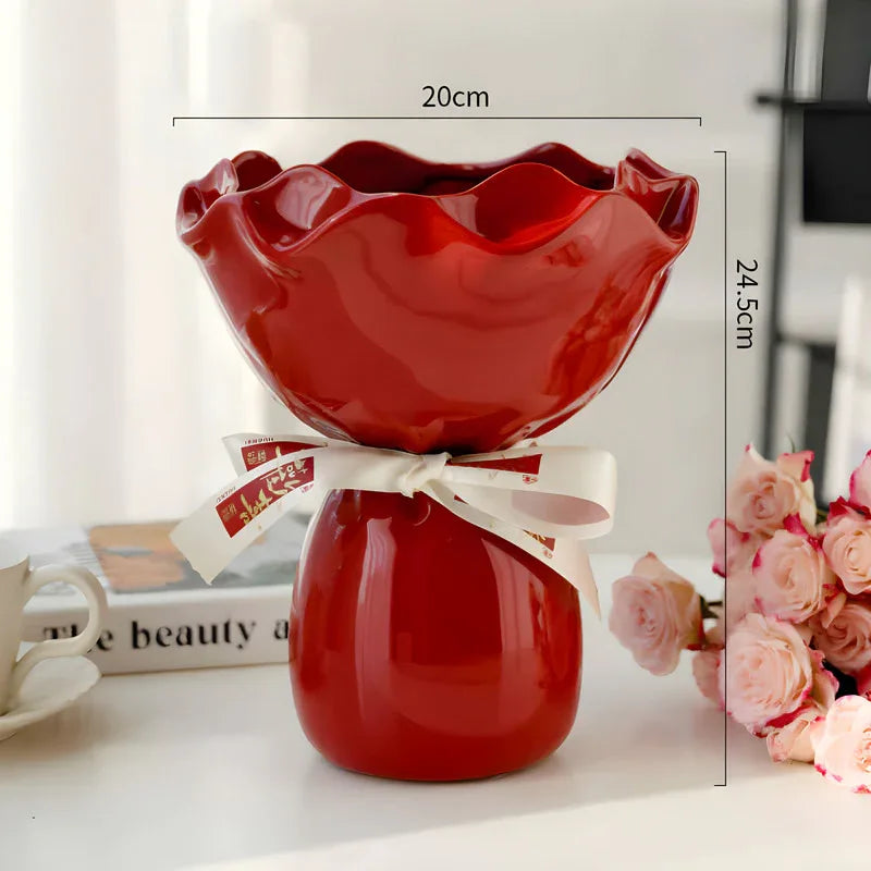 Handcrafted Minimalist Ceramic Vase - Artistic Home Decor Centerpiece(red) - Mekamart Australia