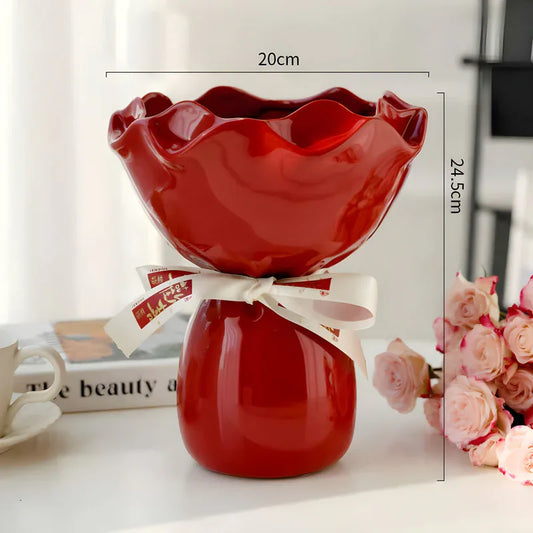 Handcrafted Minimalist Ceramic Vase - Artistic Home Decor Centerpiece(red) - Mekamart Australia