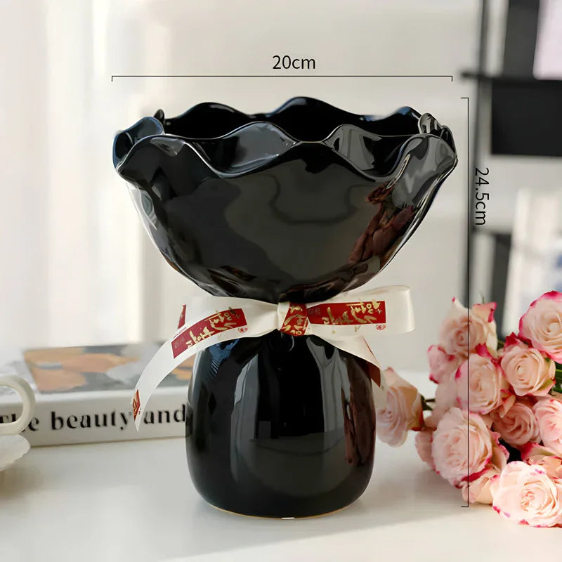 Handcrafted Minimalist Ceramic Vase - Artistic Home Decor Centerpiece(black) - Mekamart Australia