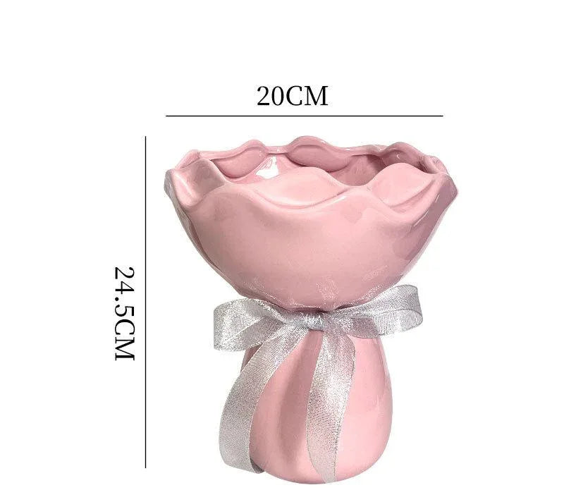 Handcrafted Minimalist Ceramic Vase - Artistic Home Decor Centerpiece(pink) - Mekamart Australia