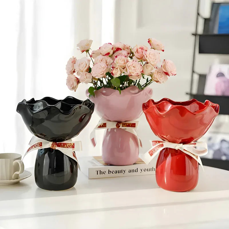 Handcrafted Minimalist Ceramic Vase - Artistic Home Decor Centerpiece(pink) - Mekamart Australia