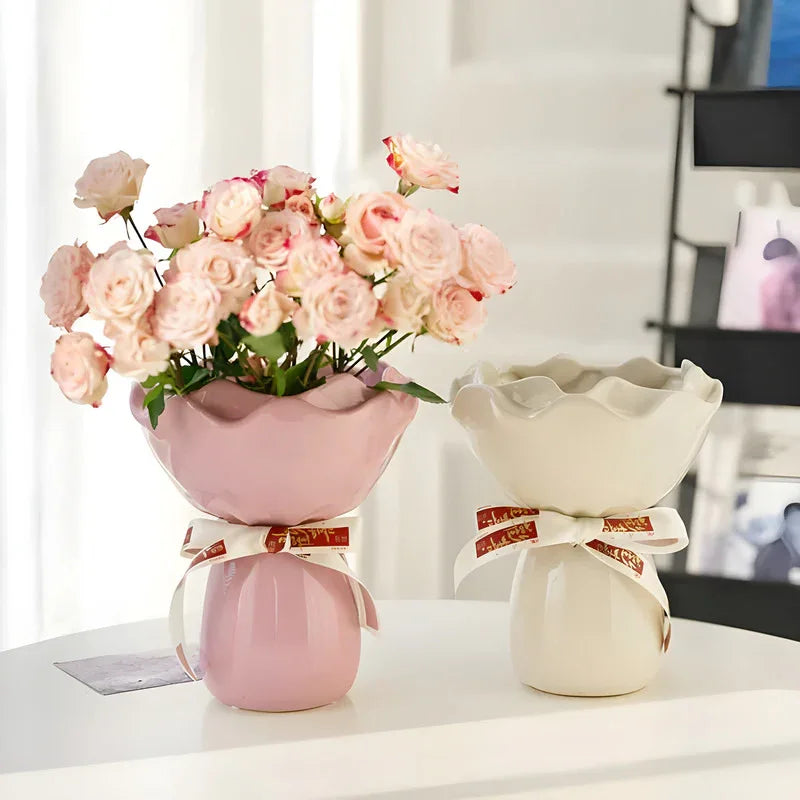 Handcrafted Minimalist Ceramic Vase - Artistic Home Decor Centerpiece(pink) - Mekamart Australia