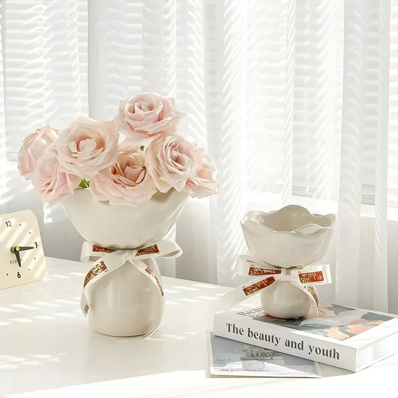 Handcrafted Minimalist Ceramic Vase - Artistic Home Decor Centerpiece(pink) - Mekamart Australia