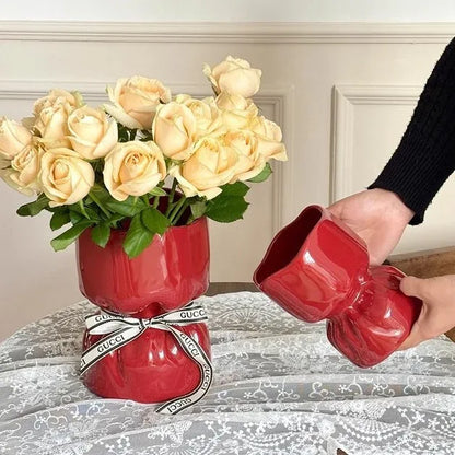 Artisan Handcrafted Ceramic Vase - Minimalist Home Decor with Stable Base(red) - Mekamart Australia