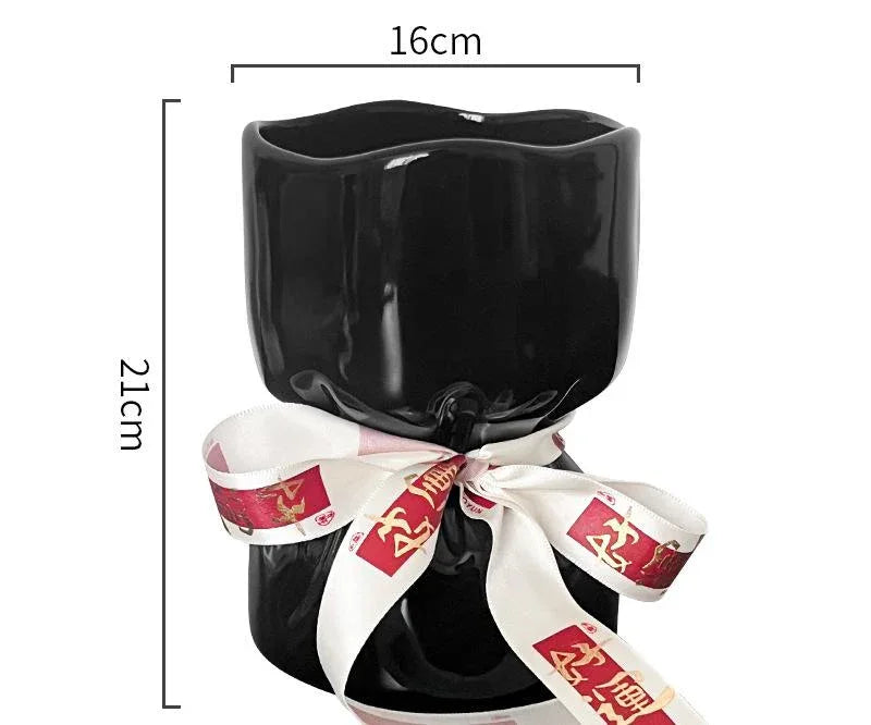 Artisan Handcrafted Ceramic Vase - Minimalist Home Decor with Stable Base(black) - Mekamart Australia