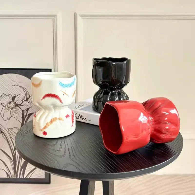 Artisan Handcrafted Ceramic Vase - Minimalist Home Decor with Stable Base(black) - Mekamart Australia