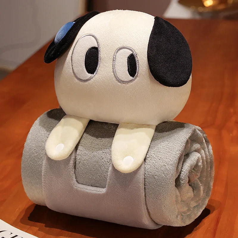 Plush 2-in-1 Pillow Blanket - Adorable Design for Cozy Comfort(Black and white dog) - Mekamart Australia