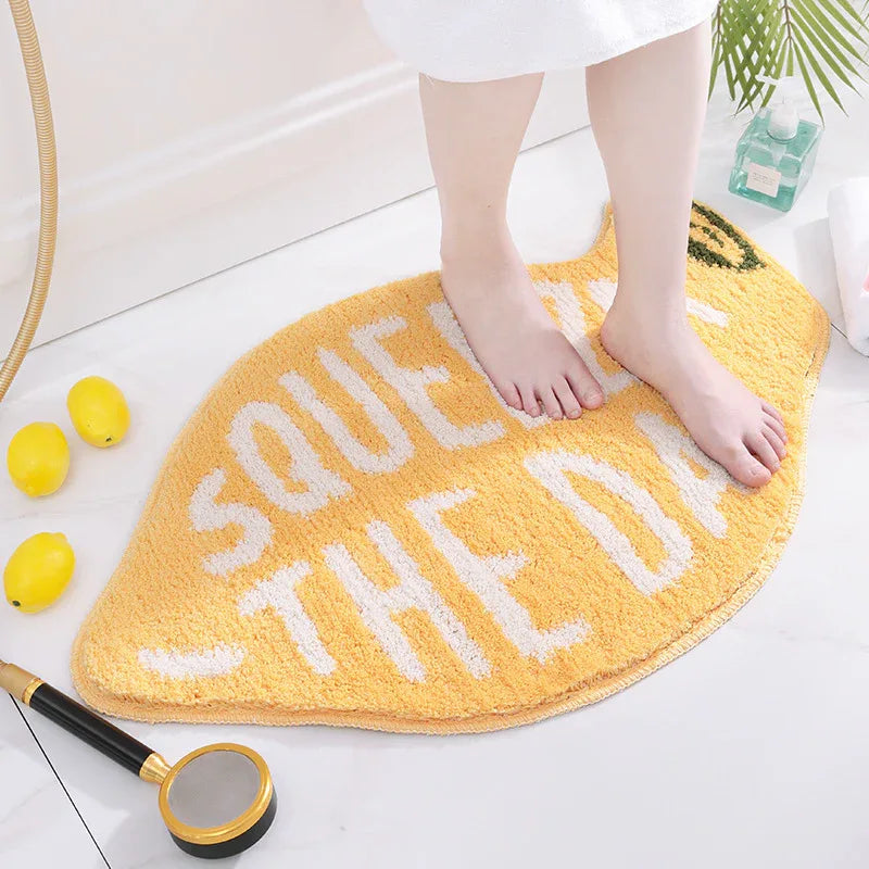 Super Absorbent Microfiber Bath Mat - Non-Slip TPR Backing, Machine Washable, Fun Fruit Designs(Yellow lemon 46*76cm) - Mekamart Australia