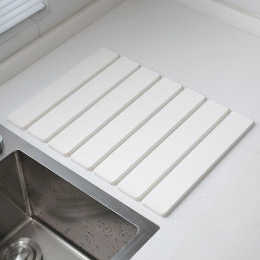 Folding Diatomaceous Earth Countertop Drain Mat - Quick Dry, Non-Slip & Easy Clean Absorbent Pad(white) - Mekamart Australia