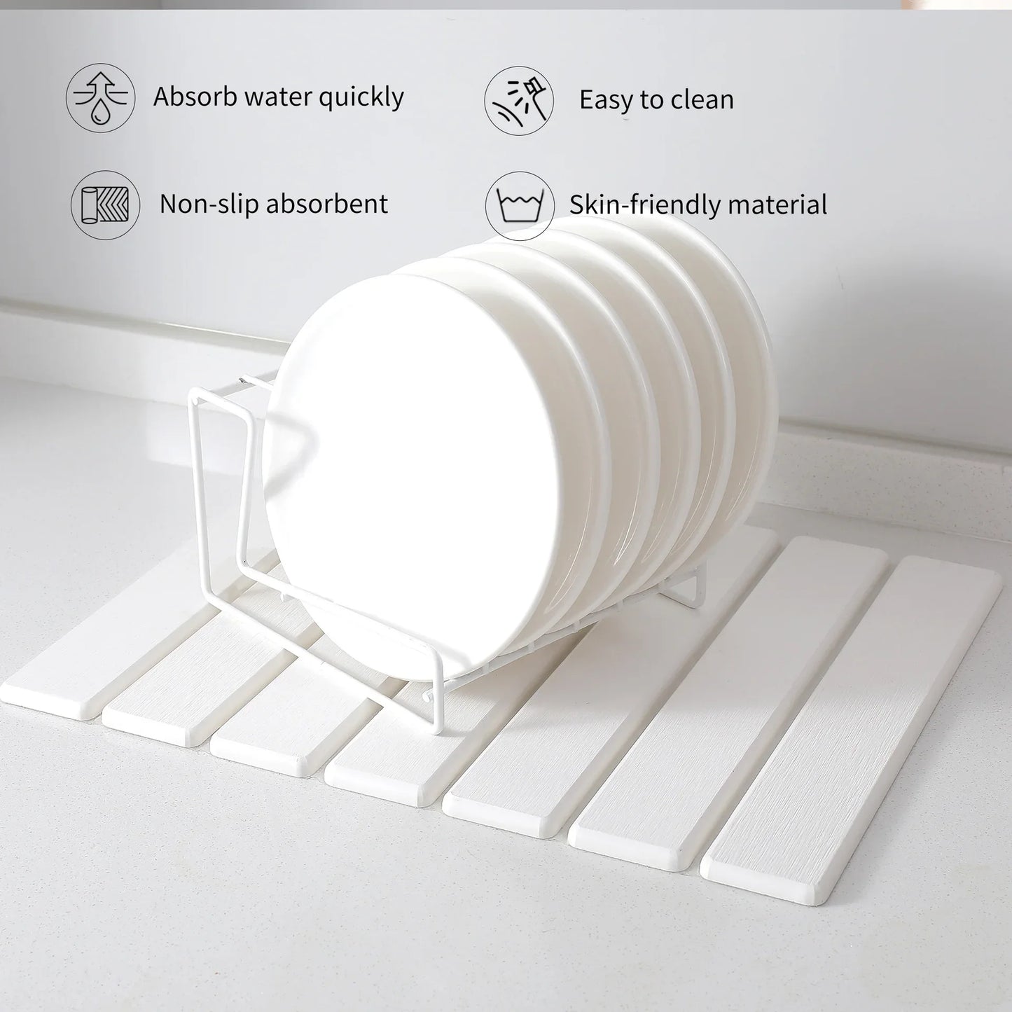 Folding Diatomaceous Earth Countertop Drain Mat - Quick Dry, Non-Slip & Easy Clean Absorbent Pad(white) - Mekamart Australia