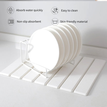 Folding Diatomaceous Earth Countertop Drain Mat - Quick Dry, Non-Slip & Easy Clean Absorbent Pad(white) - Mekamart Australia
