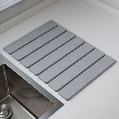 Folding Diatomaceous Earth Countertop Drain Mat - Quick Dry, Non-Slip & Easy Clean Absorbent Pad(light grey) - Mekamart Australia