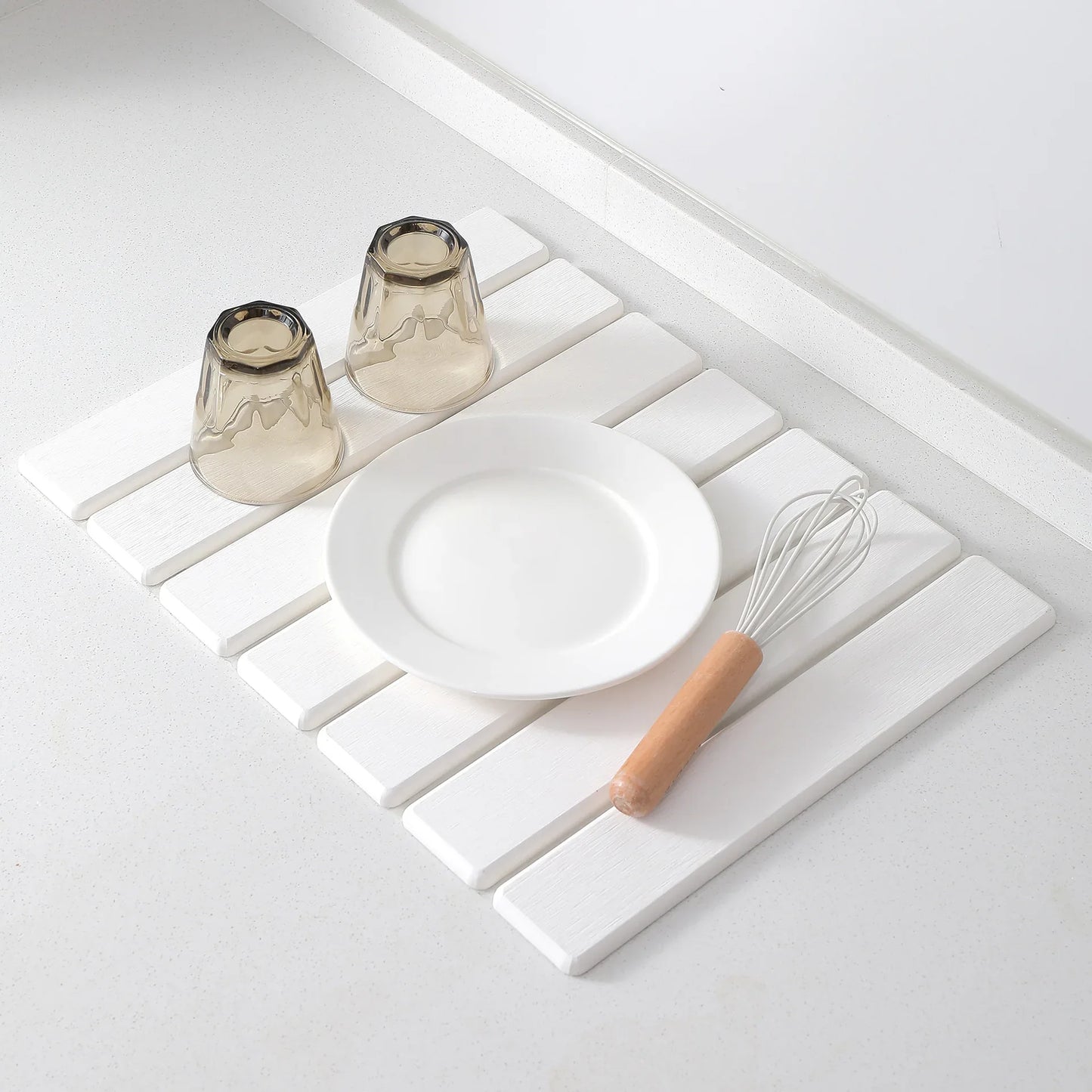 Folding Diatomaceous Earth Countertop Drain Mat - Quick Dry, Non-Slip & Easy Clean Absorbent Pad(light grey) - Mekamart Australia