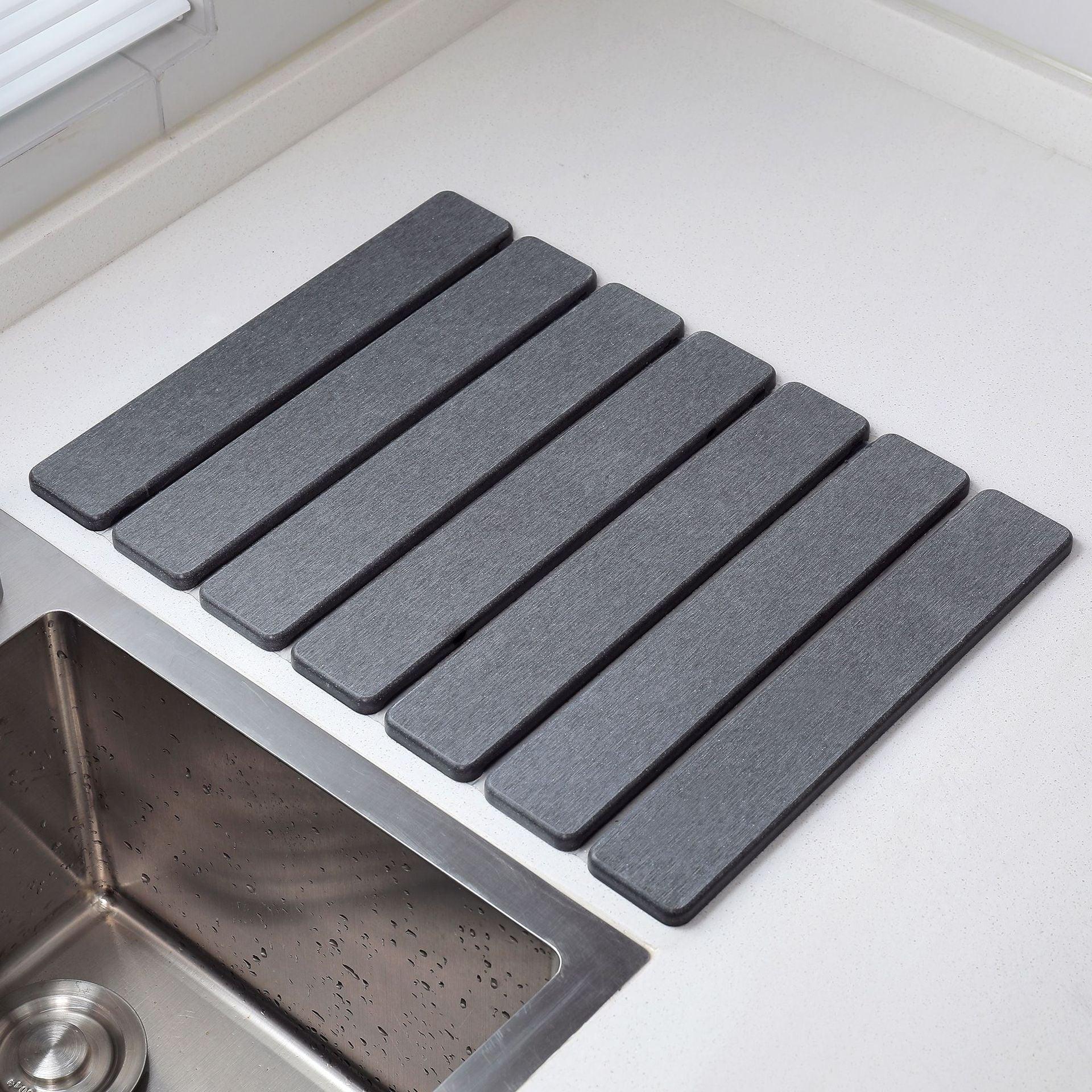 Folding Diatomaceous Earth Countertop Drain Mat - Quick Dry, Non-Slip & Easy Clean Absorbent Pad(dark grey) - Mekamart Australia