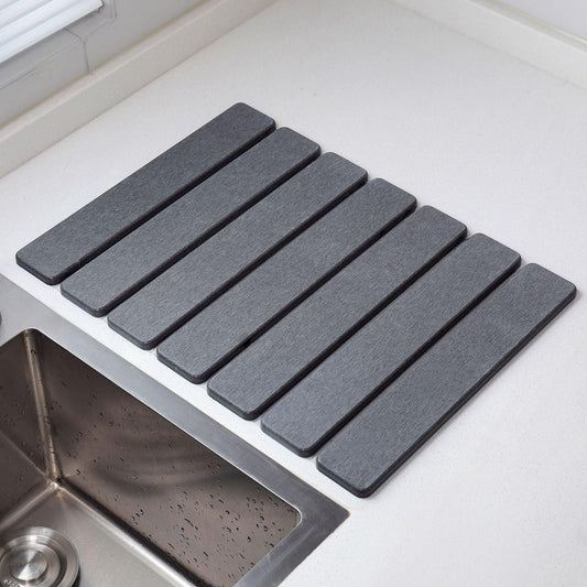 Folding Diatomaceous Earth Countertop Drain Mat - Quick Dry, Non-Slip & Easy Clean Absorbent Pad(dark grey) - Mekamart Australia