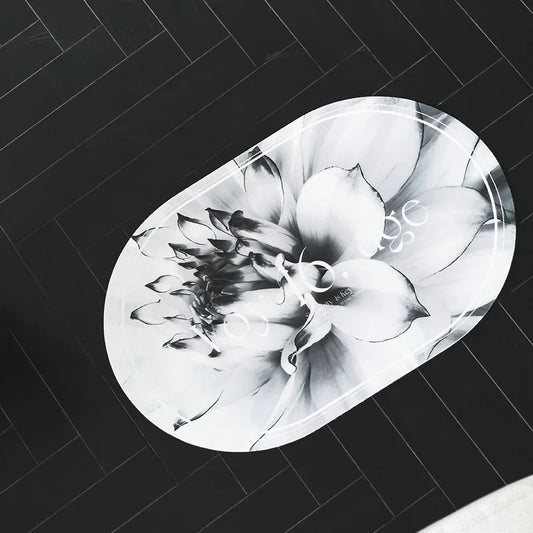 Elegant Floral Print Absorbent Floor Mat - Quick Dry, Non-Slip, Easy Clean Bathroom & Entryway Rug(Water lilies on white background) - Mekamart Australia