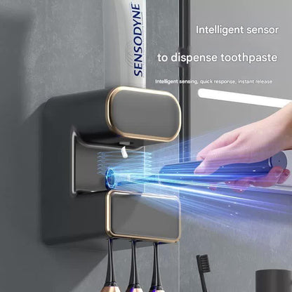 Automatic Toothpaste Dispenser with UVC Toothbrush Sterilizer & Holder - Wall Mounted, Rechargeable(Grey) - Mekamart Australia