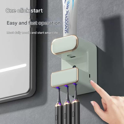Automatic Toothpaste Dispenser with UVC Toothbrush Sterilizer & Holder - Wall Mounted, Rechargeable(Grey) - Mekamart Australia
