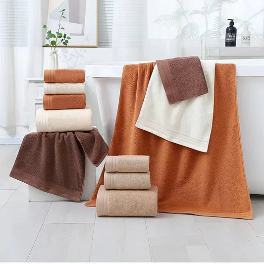 Luxury Combed Cotton Towel Collection - Highly Absorbent, Soft & Durable for Bath, Hand, and Face(Beige) - Mekamart Australia