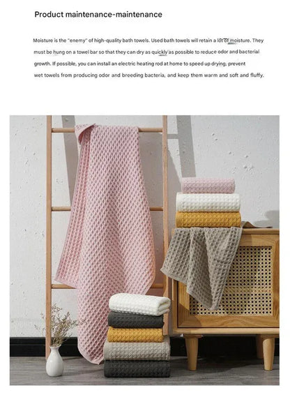 Luxurious 100% Cotton Waffle Weave Towel Set - 3-Piece Absorbent, Quick-Drying & Soft(White) - Mekamart Australia