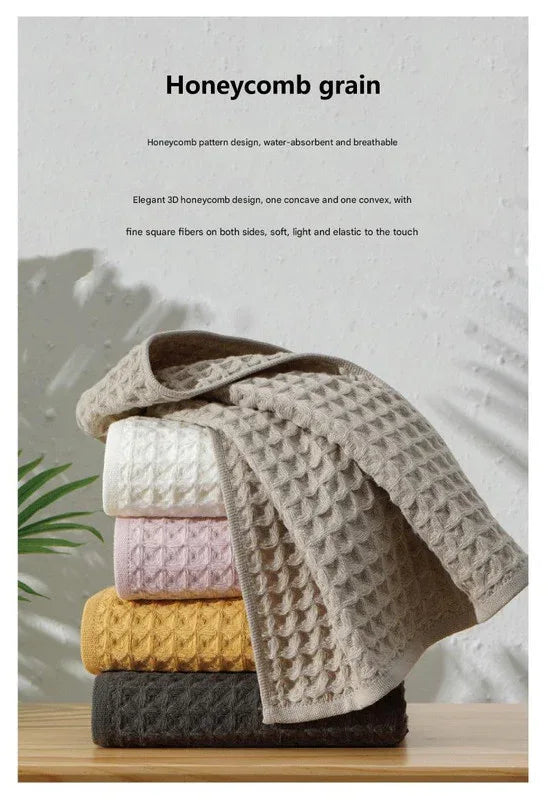Luxurious 100% Cotton Waffle Weave Towel Set - 3-Piece Absorbent, Quick-Drying & Soft(White) - Mekamart Australia