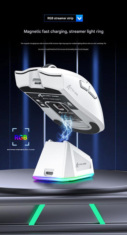 High-Performance Tri-Mode Wireless Gaming Mouse - 22000 DPI, Rechargeable, with RGB Charging Dock(white)
