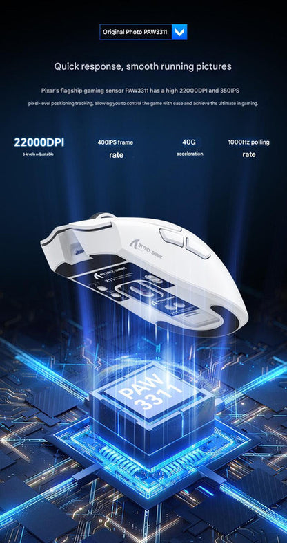 High-Performance Tri-Mode Wireless Gaming Mouse - 22000 DPI, Rechargeable, with RGB Charging Dock(black)