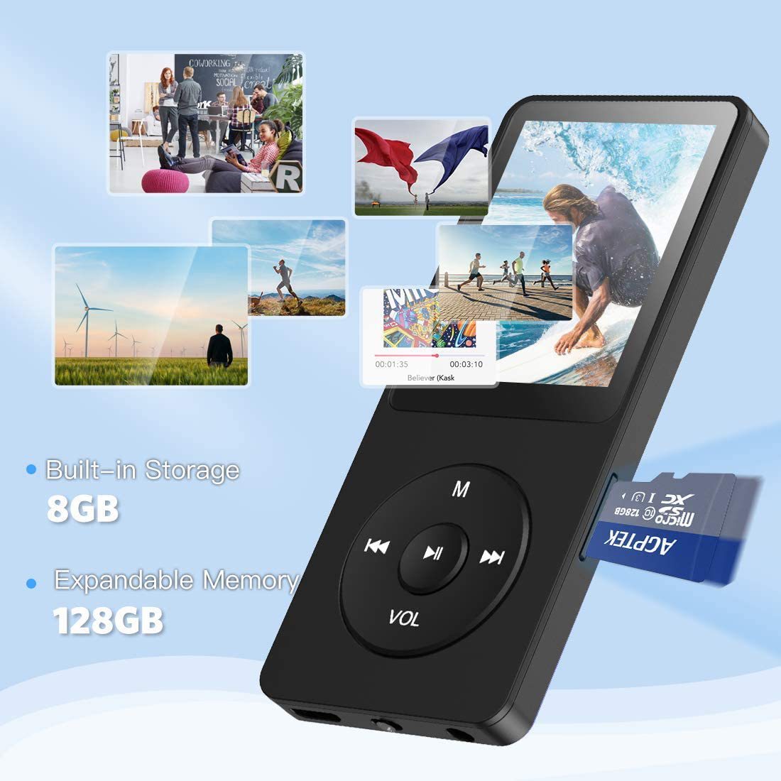 Portable Digital Music Player - Bluetooth 5.4, Hi-Fi Lossless Sound, 8GB Built-in & Expandable Storage(black 64GB)